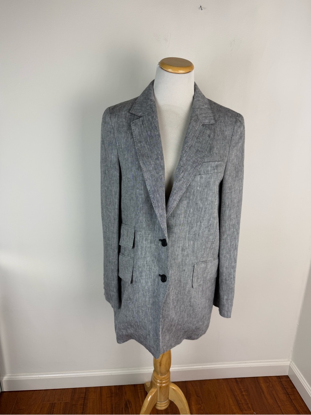Max Mara Grey Heather Linen Notch Lapel Jacket Blazer Size 6